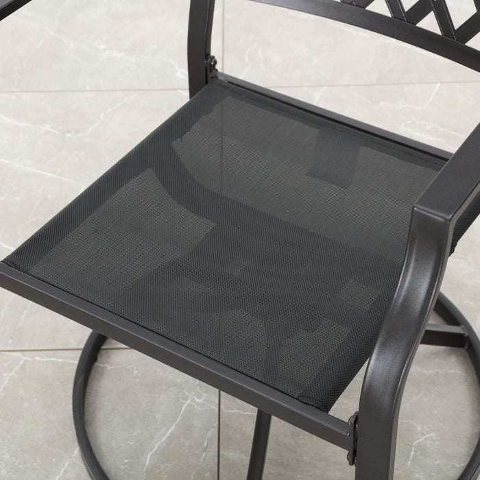 3-Piece Patio Bistro Dining Set of 2 Swivel Chairs with Cushions and 1 Metal Side Table 