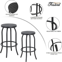 Sports Festival 17.7- Inch Backless Bar Stool Chair with Round Seat, Metal Frame and Foot Pedals for Patio and Outdoor Bar Seating, Black