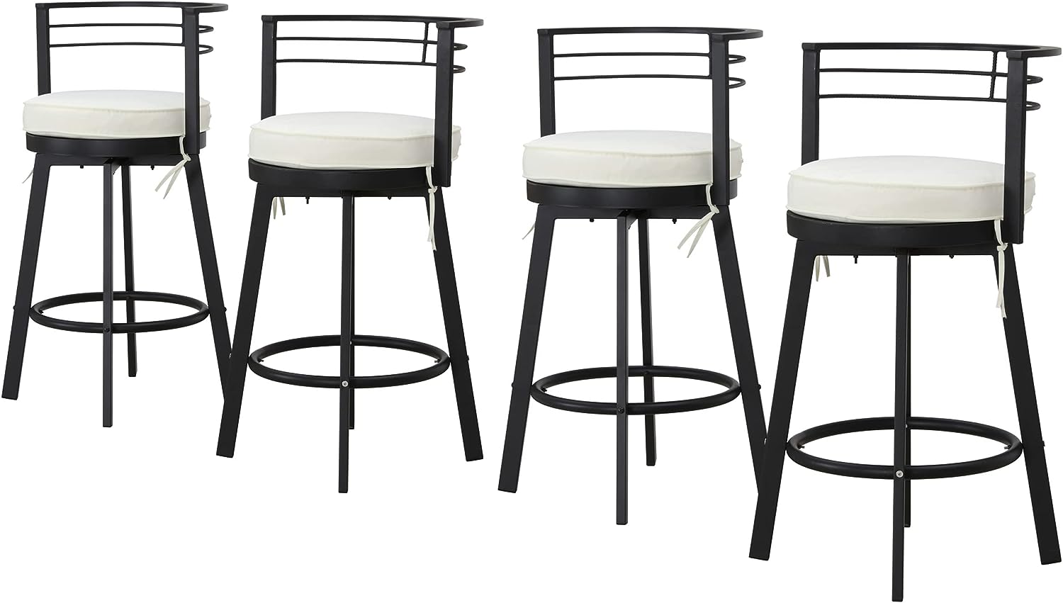 Festival Depot Patio Swivel Chair Bar Stools Outdoor Armchair with Black Metal Frame Removable Cushion for Bistro Bar Indoor Home Counter Garden Pool (Beige)