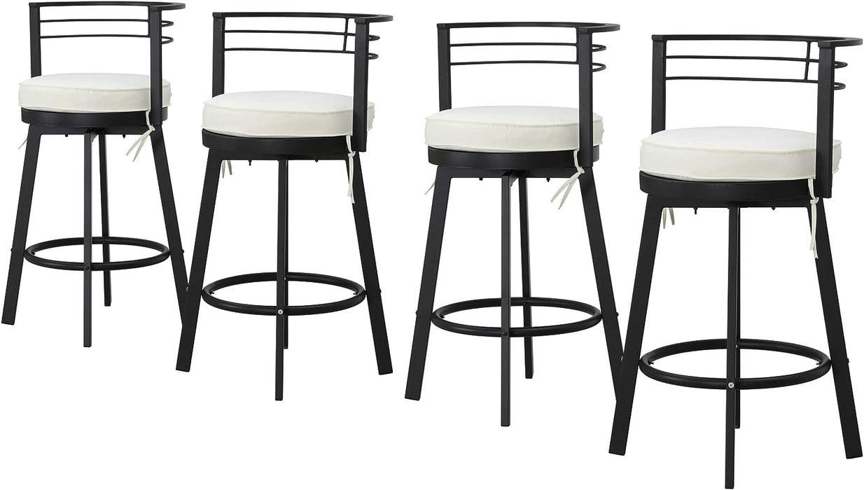 Beige Outdoor 27.5" Backrest Swivel Bar Chairs with Removable Thick Cushion & Black Metal Frame 