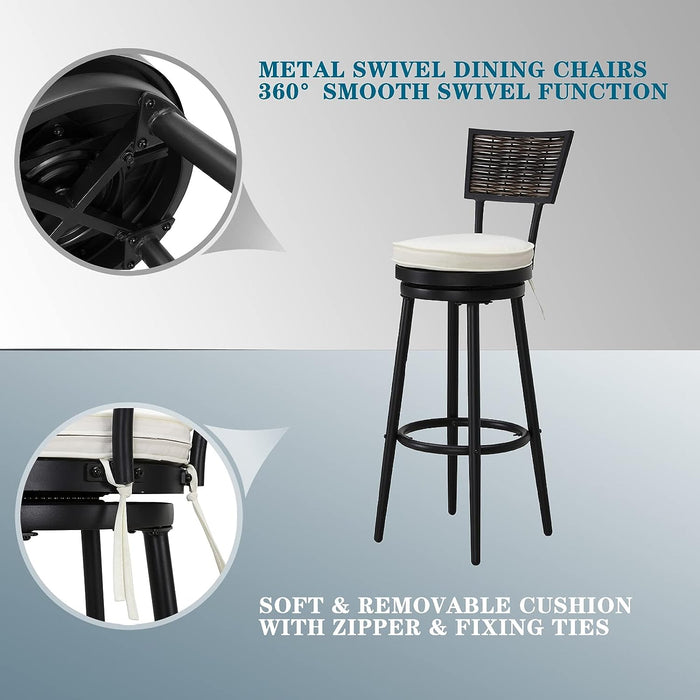 29.5" Backrest Bar Stool with Thick Cushion Round Swivel Seat, Bar Chair Metal Frame and Foot Pedals