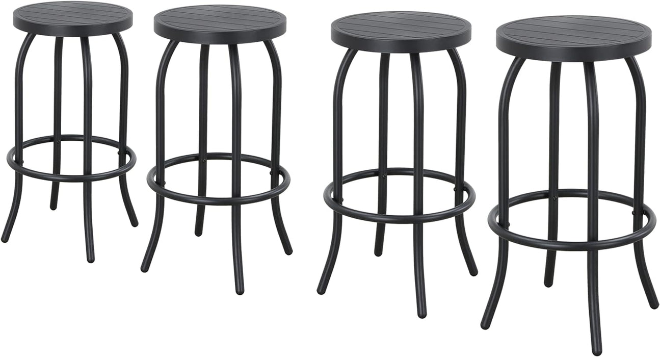 2-Pack Black Backless Bar Stool with Round Seat & Metal Frame, Foot Rest 