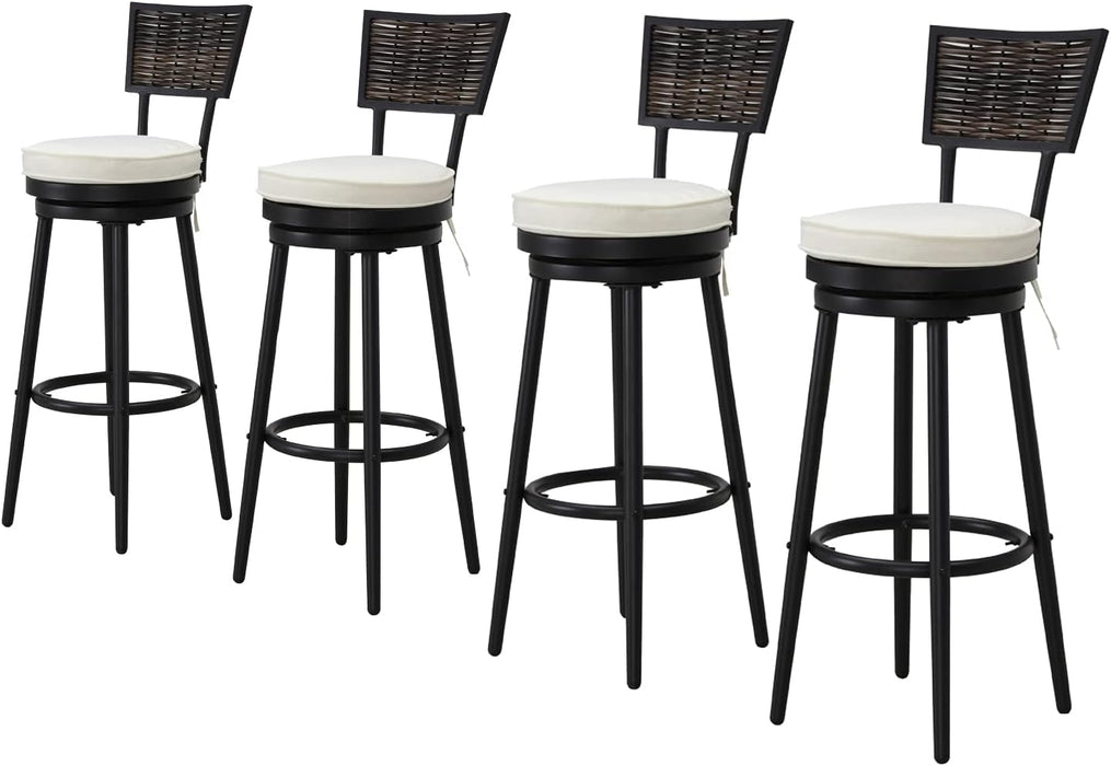 29.5" Backrest Bar Stool with Thick Cushion Round Swivel Seat, Bar Chair Metal Frame and Foot Pedals