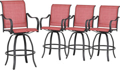Festival Depot 4pcs Bar Bistro Patio Dining Chairs Textilene High Stools 360° Swivel Chairs with Curved Armrest and Metal Frame Outdoor Furniture for Lawn Garden Pool All-Weather(Red)