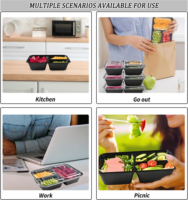 43 oz. 9.84"x7.09"x2.56" Rectangle 3 Compartment Meal Prep Containers, Plastic To Go Containers with Lids 