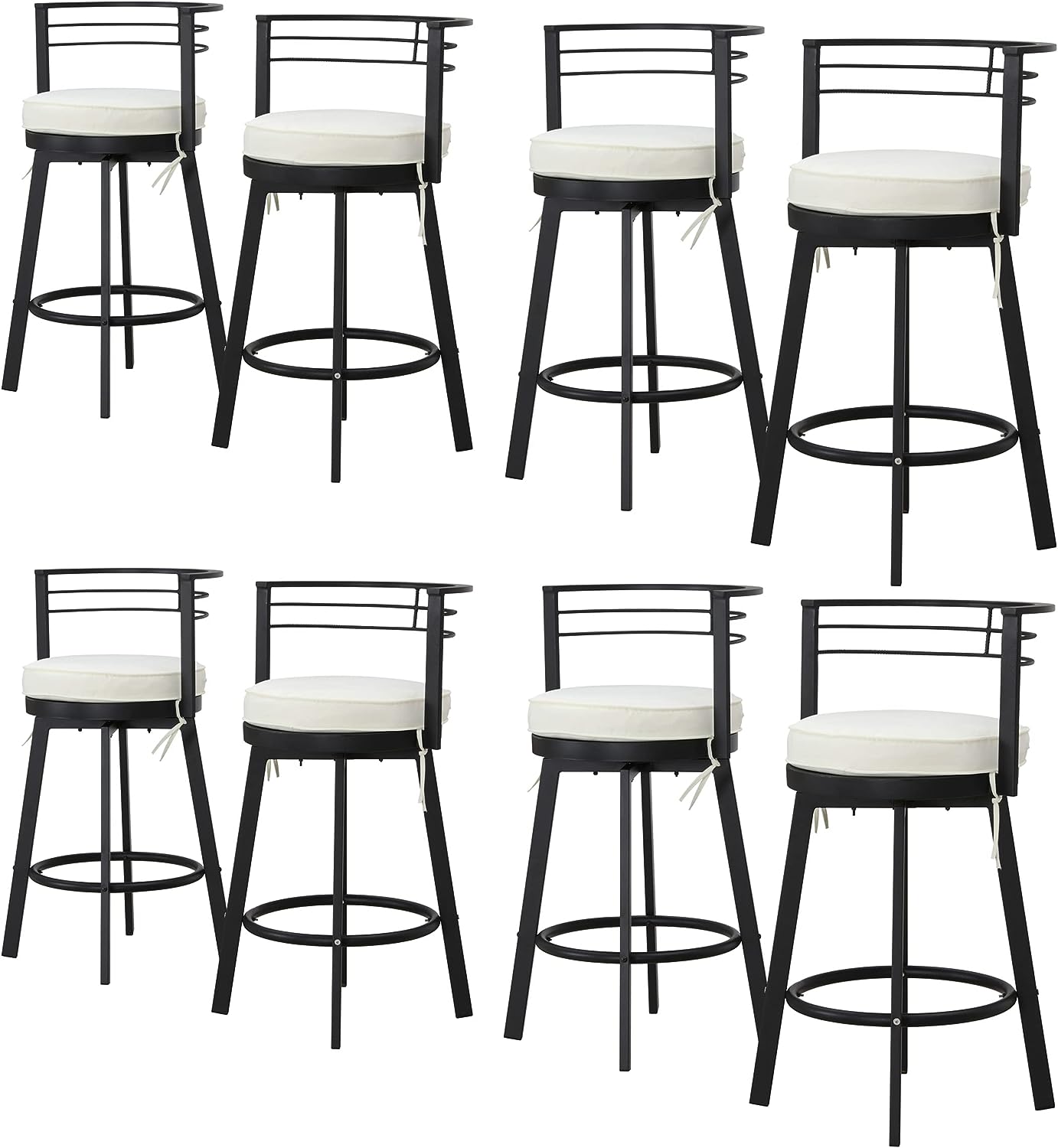 Festival Depot Patio Swivel Chair Bar Stools Outdoor Armchair with Black Metal Frame Removable Cushion for Bistro Bar Indoor Home Counter Garden Pool (Beige)