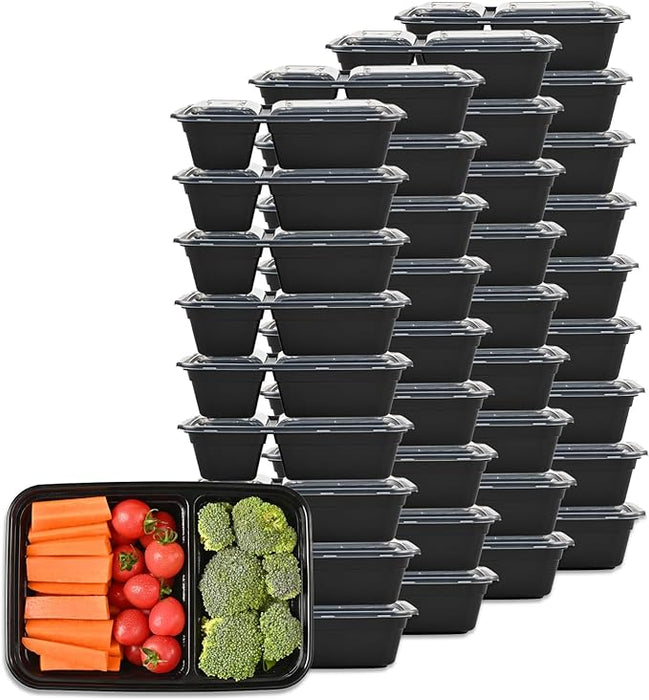 32 oz. 8.86"x 6.1"x 2.56" Rectangle 2 Compartment Meal Prep Containers, Plastic To Go Containers with Lids 
