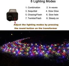 4 Set of Christmas Decorations Lights-300 LED Net Lights--30 LED Mini Wooden House String Lights-80 LED Snowflake Fairy Lights-260 LED Curtain Lights