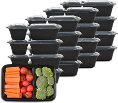 32 oz. 8.86"x 6.1"x 2.56" Rectangle 2 Compartment Meal Prep Containers, Plastic To Go Containers with Lids