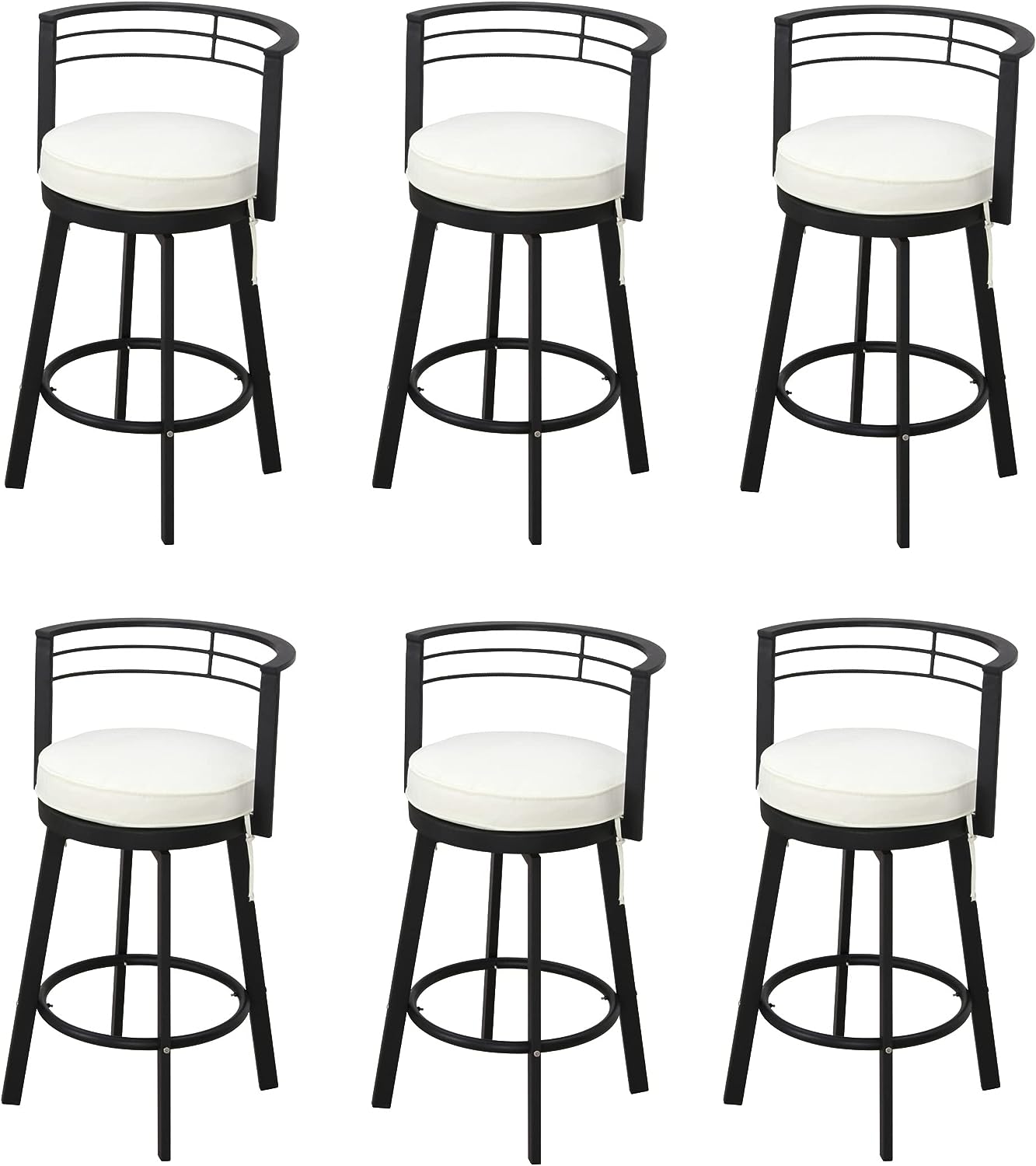 Festival Depot Patio Swivel Chair Bar Stools Outdoor Armchair with Black Metal Frame Removable Cushion for Bistro Bar Indoor Home Counter Garden Pool (Beige)