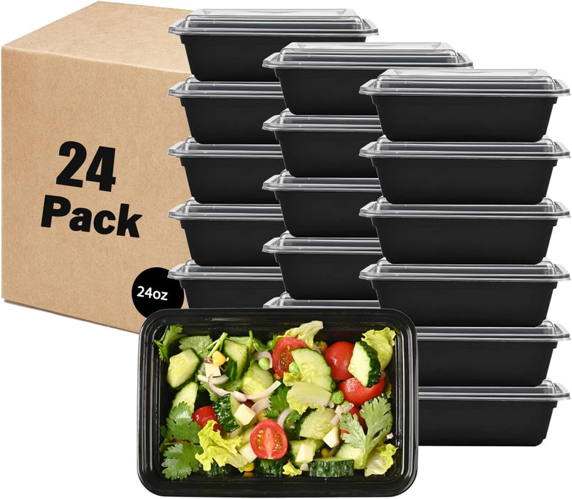 24 oz. 7.28"x4.92"x2.17" Rectangle 1 Compartment Meal Prep Containers, Plastic To Go Containers with Lids 