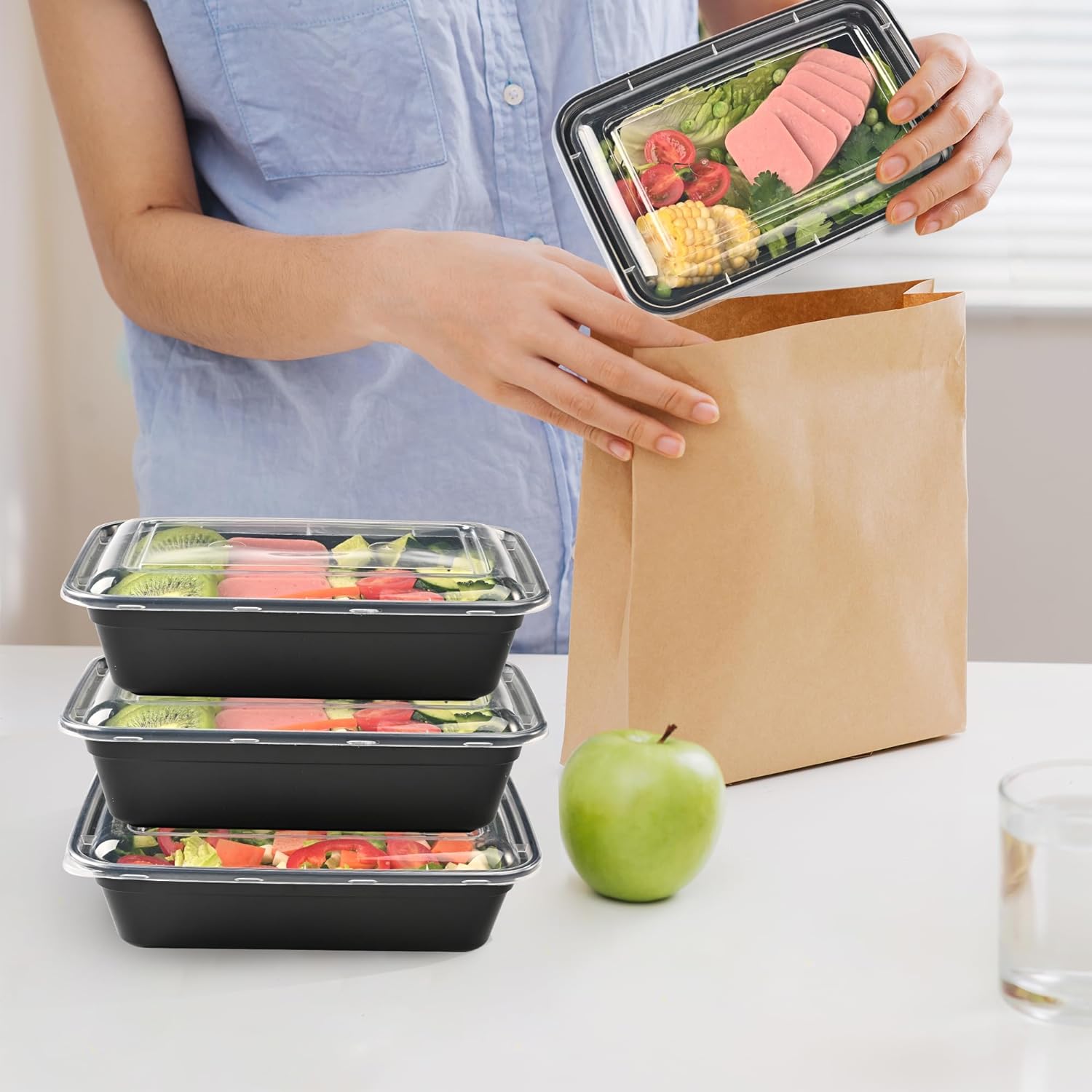 Plastic To-Go Containers And Lids - Rectangle - Black With Clear Lid -  38oz. - 100 Count Box