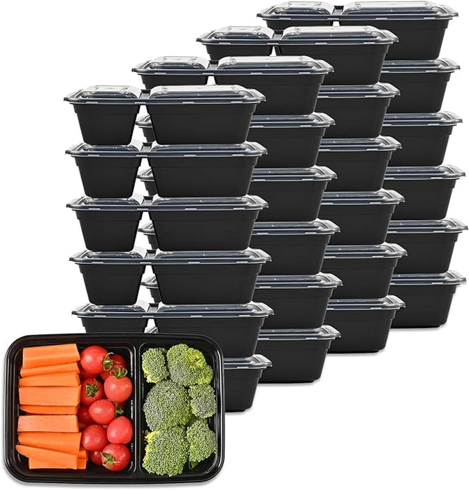 32 oz. 8.86"x 6.1"x 2.56" Rectangle 2 Compartment Meal Prep Containers, Plastic To Go Containers with Lids 