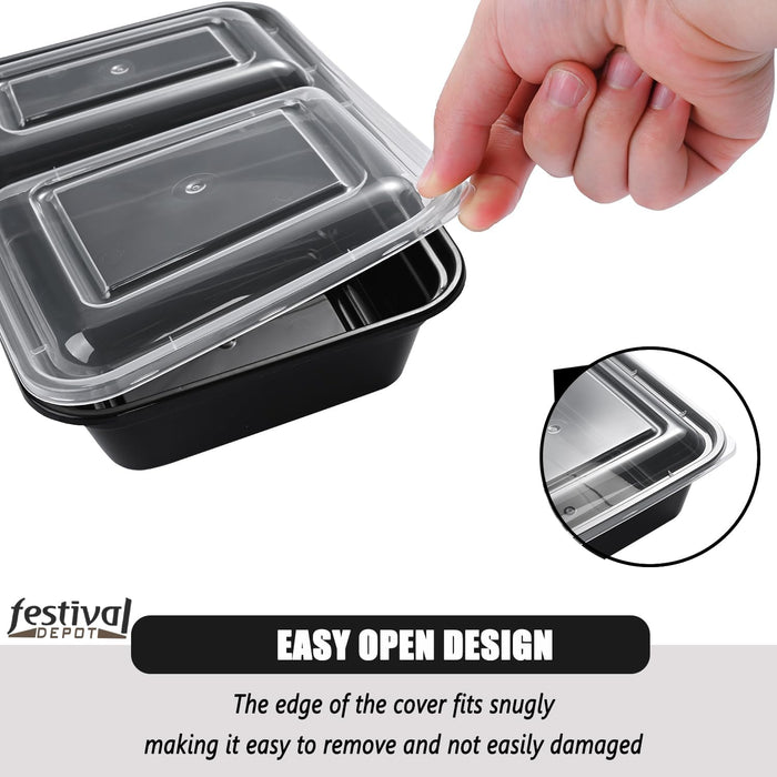 32 oz. 8.86"x 6.1"x 2.56" Rectangle 2 Compartment Meal Prep Containers, Plastic To Go Containers with Lids 