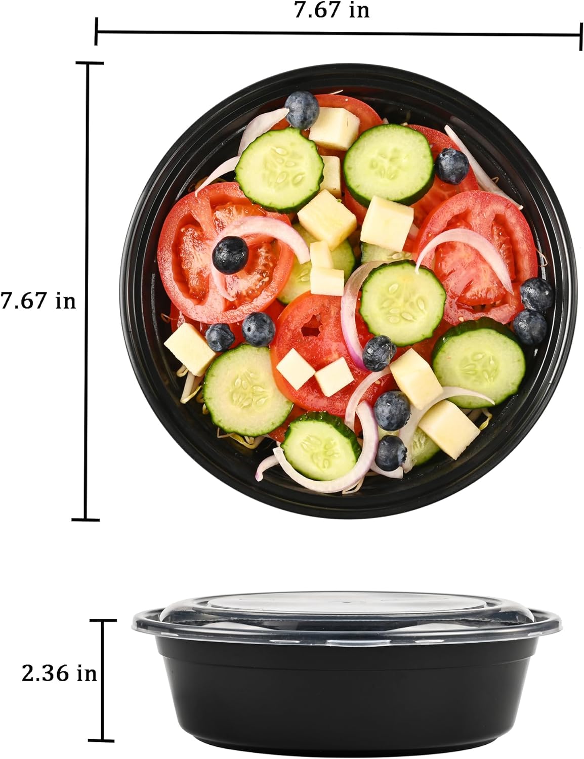 32 oz. 7.5" x 2.36" Round 1 Compartment Meal Prep Containers, Plastic To Go Containers with Lids