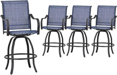 Festival Depot 4Pcs Patio Bistro Set High Back 360° Swivel Chairs with Textilene Fabric and Curved Armrest Bar Height Stools All Weather Metal Outdoor Furniture for Deck Lawn Garden