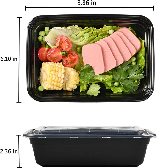 38 oz. 8.86"x 6.1"x 2.36" Rectangle 1 Compartment Meal Prep Containers, Plastic To Go Containers with Lids 