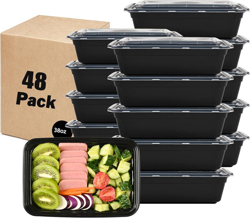 38 oz. 8.86"x 6.1"x 2.36" Rectangle 1 Compartment Meal Prep Containers, Plastic To Go Containers with Lids 