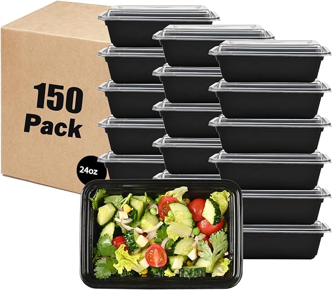 24 oz. 7.28"x4.92"x2.17" Rectangle 1 Compartment Meal Prep Containers, Plastic To Go Containers with Lids 