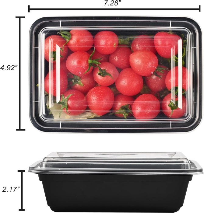 24 oz. 7.28"x4.92"x2.17" Rectangle 1 Compartment Meal Prep Containers, Plastic To Go Containers with Lids 