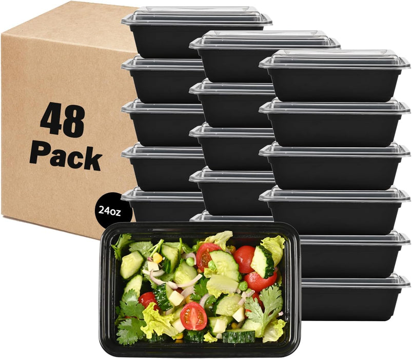 24 oz. 7.28"x4.92"x2.17" Rectangle 1 Compartment Meal Prep Containers, Plastic To Go Containers with Lids 