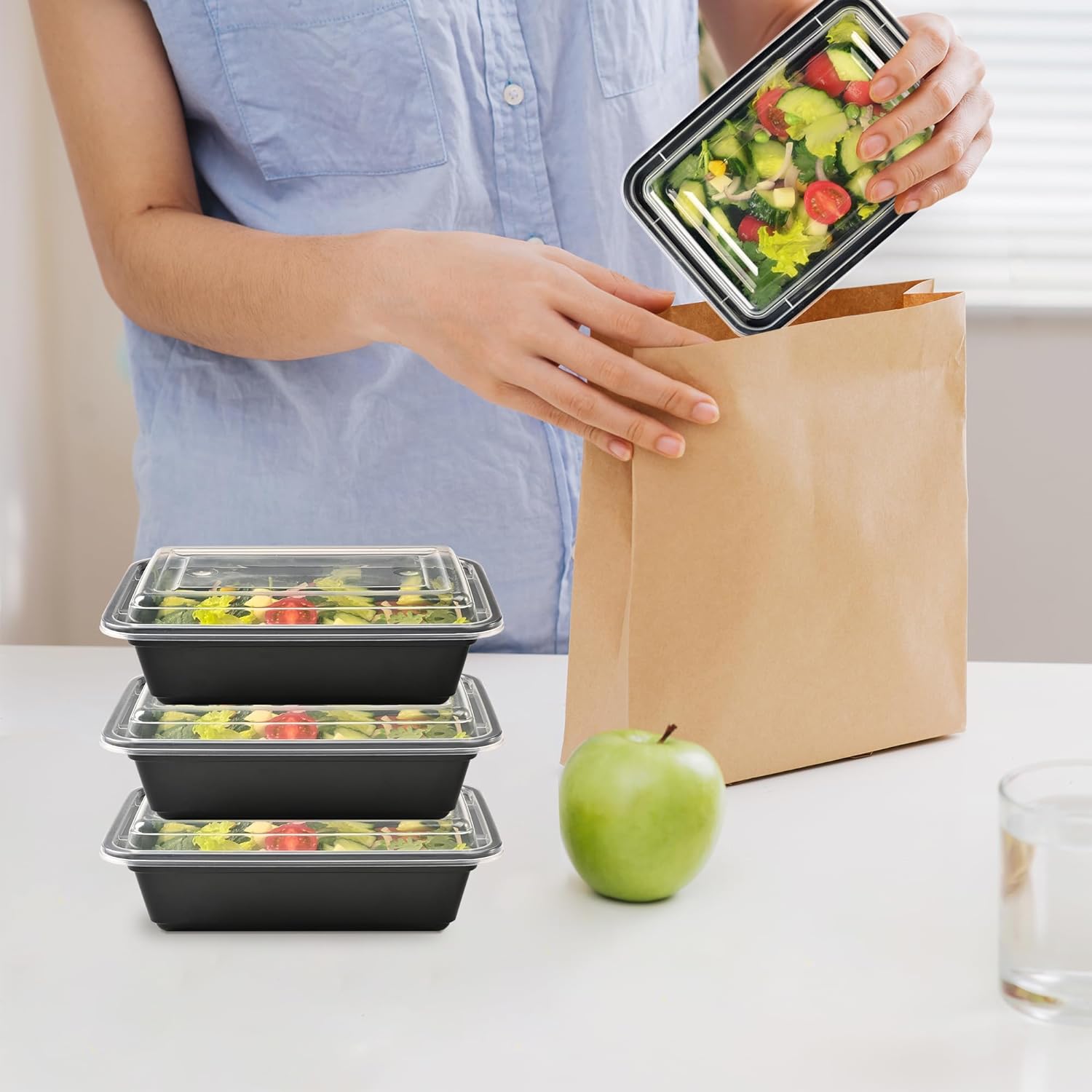 24 oz. 7.28"x4.92"x2.17" Rectangle 1 Compartment Meal Prep Containers, Plastic To Go Containers with Lids