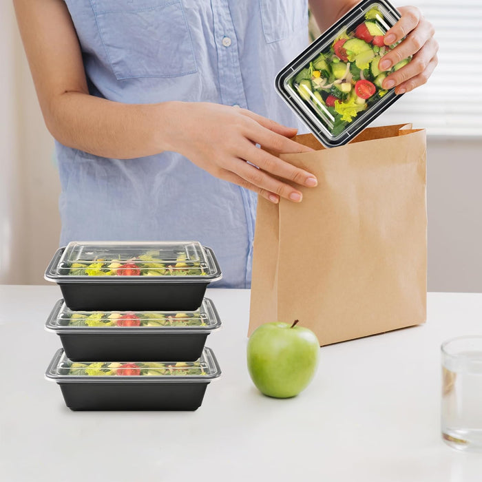 24 oz. 7.28"x4.92"x2.17" Rectangle 1 Compartment Meal Prep Containers, Plastic To Go Containers with Lids 