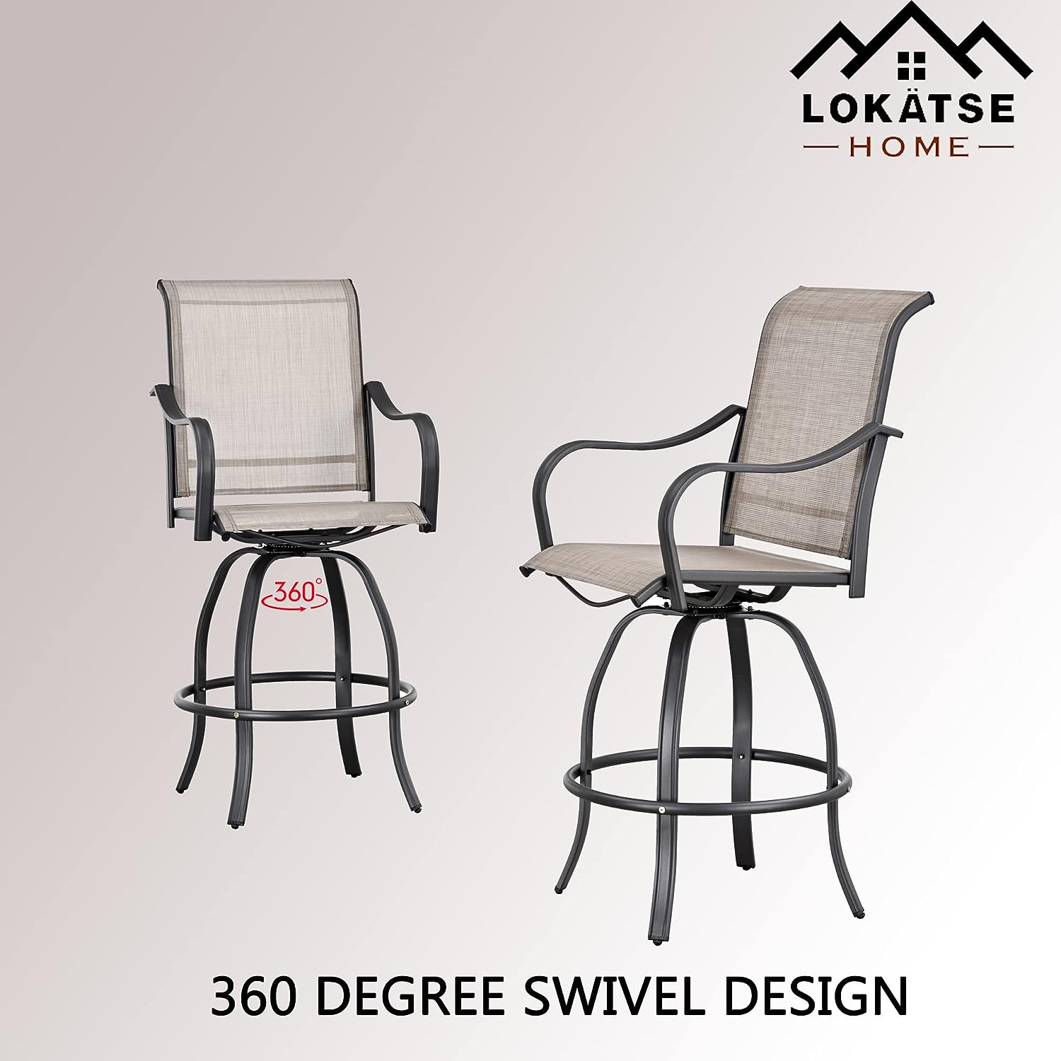 Festival Depot 4 Piece Bar Bistro Patio Dining Chairs Textilene High Stools 360° Swivel Chairs with Curved Armrest with Metal Frame Outdoor Furniture for Lawn Garden Pool All-Weather