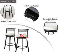 Festival Depot Patio Swivel Chair Bar Stools Outdoor Armchair with Black Metal Frame Removable Cushion for Bistro Bar Indoor Home Counter Garden Pool (Beige)