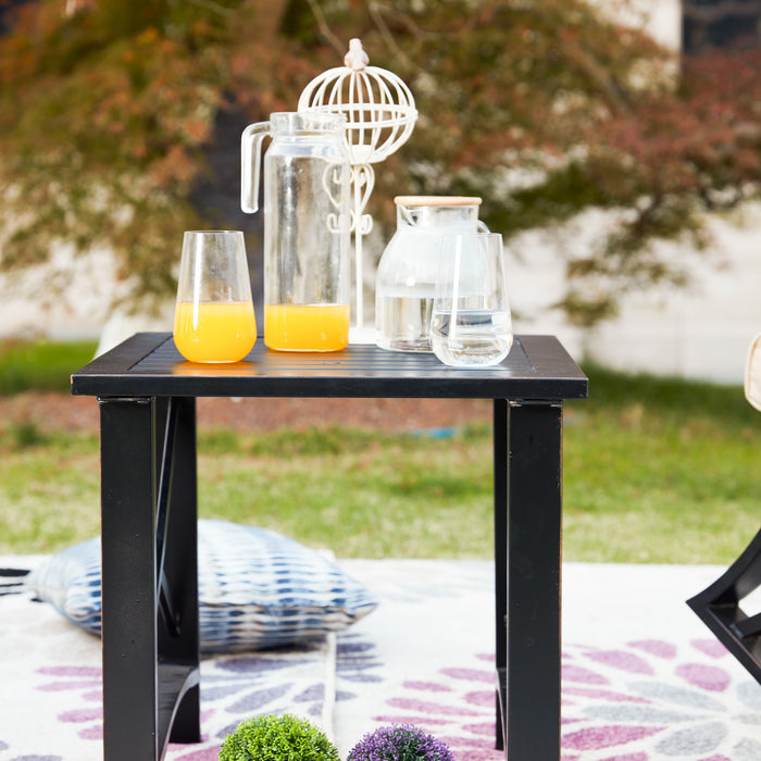 Luxury 3 Piece Outdoor Steel Rocking Chair Set Bistro Set with Coffee Table and Cushions 