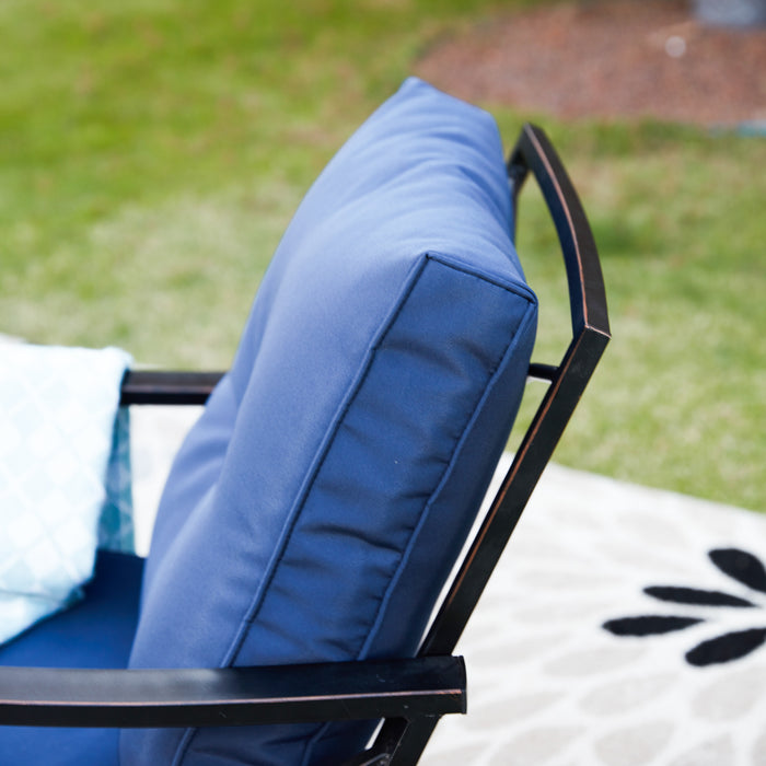 Luxury 3 Piece Outdoor Steel Rocking Chair Set Bistro Set with Coffee Table and Cushions 
