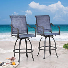 Festival Depot 2 Pcs Bar Bistro Patio Dining Chairs Textilene High Stools 360° Swivel Chairs with Curved Armrest and Metal Frame Outdoor Furniture for Garden Pool All-Weather (Blue)