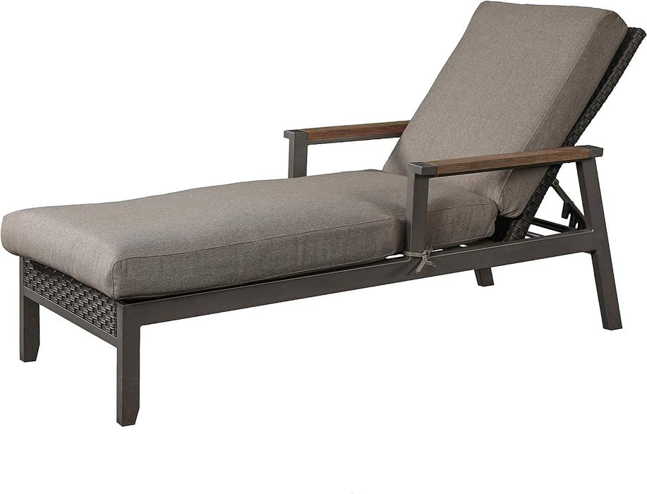 Dual Set Dark Grey Rattan Wicker Adjustable Chaise Lounger with Thick Removable Cushions 