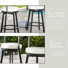 Festival Depot Patio Swivel Chair Bar Stools Outdoor Armchair with Black Metal Frame Removable Cushion for Bistro Bar Indoor Home Counter Garden Pool (Beige)