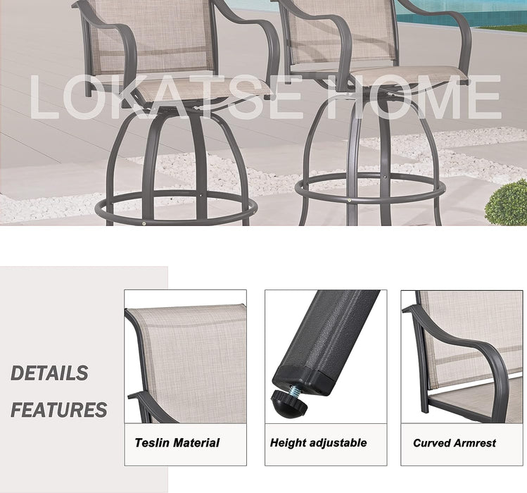 4-Piece Grey 27.6" Bar Height Textilene Swivel Stool Armrests Dining Chairs for Outdoor Bistro Elegance 