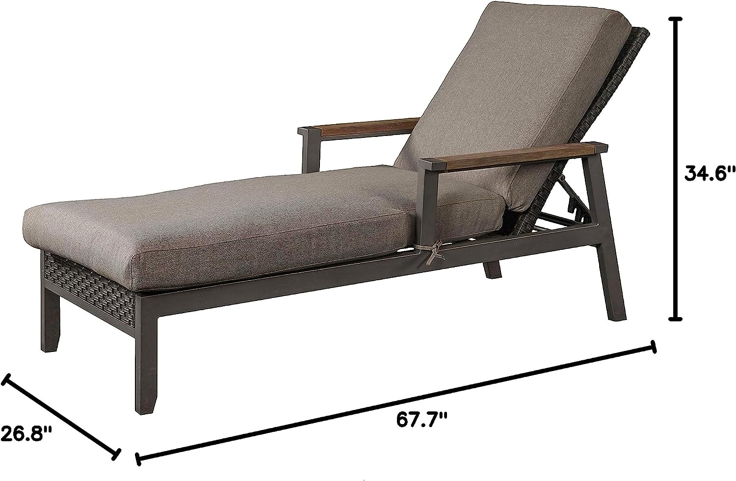 Festival Depot 2 Pieces Outdoor Patio Chaise Rattan Wicker Lounge Chair with Adjustable Back and Removable Cushions for Poolside Backyard Lawn, Dark Grey