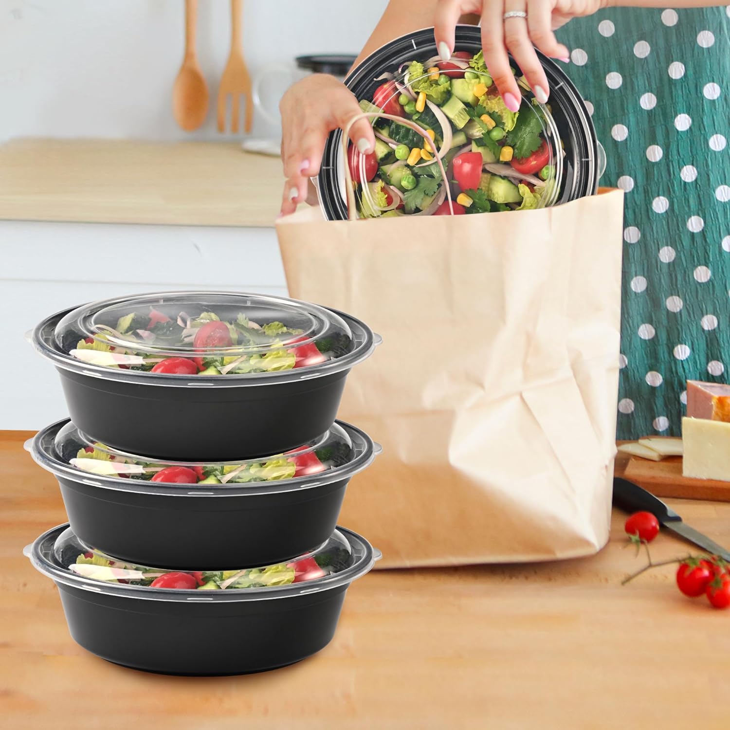 32 oz. 7.5" x 2.36" Round 1 Compartment Meal Prep Containers, Plastic To Go Containers with Lids