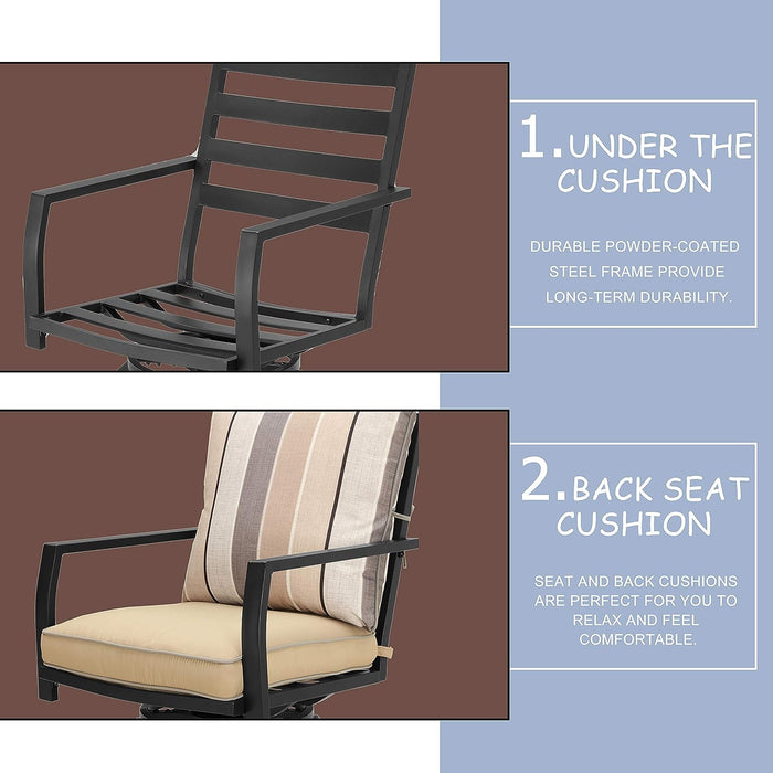 Elegant 2-Piece 24.5" Patio Swivel Backrest Counter Height Chair Set with Armrests and Cushioned Seats 