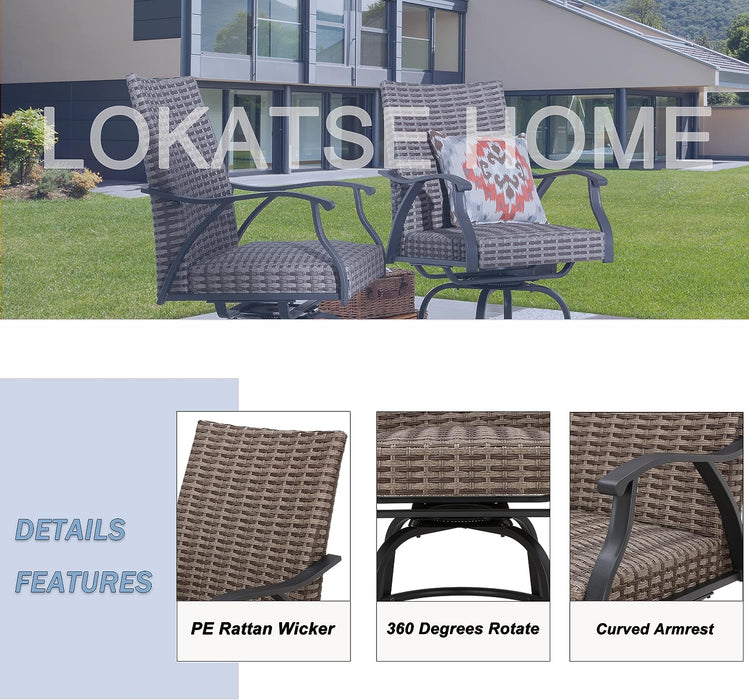 Luxury 2-Piece Outdoor 31.5" Swivel Bar Height Chairs with High-Backrest Rattan Wicker and Comfort Cushioned Armrest Dining Chairs 