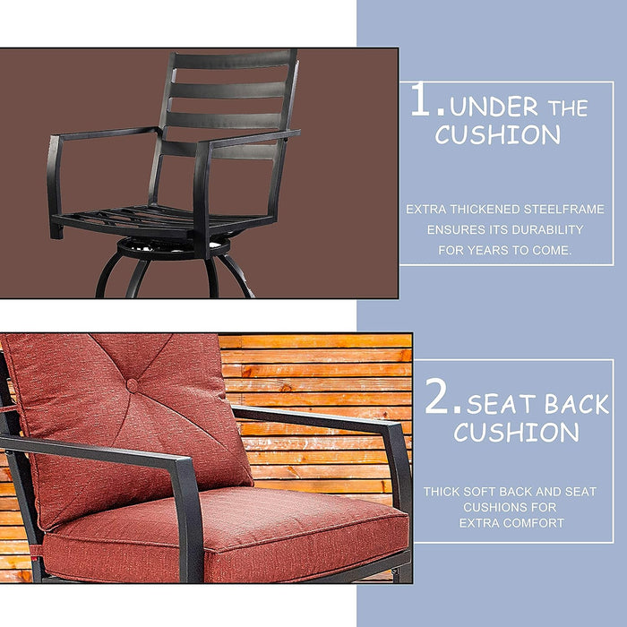 Elegant 2-Piece 24.5" Patio Swivel Backrest Counter Height Chair Set with Armrests and Cushioned Seats 
