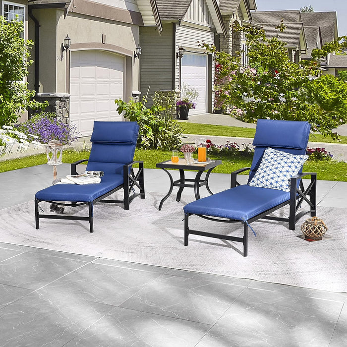 3-Piece Outdoor Lounge Set with Cushioned Adjustable Recline Chaise Chairs and Coffee Table