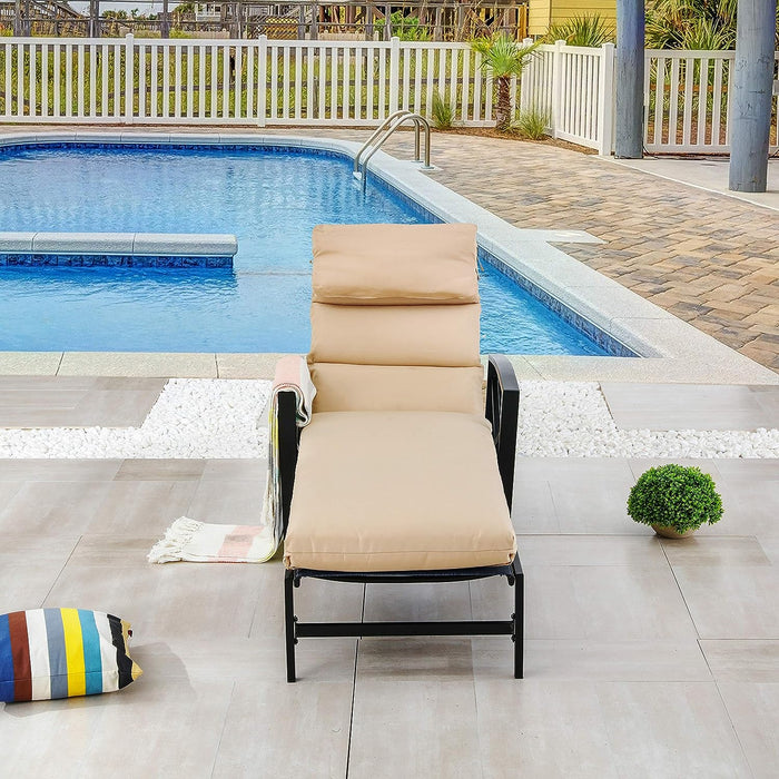 Elegant Outdoor Chaise Lounge with Premium Fabric Cushion and Adjustable Recline 