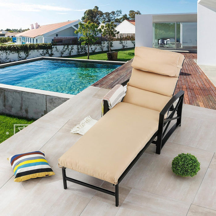 Elegant Outdoor Chaise Lounge with Premium Fabric Cushion and Adjustable Recline 
