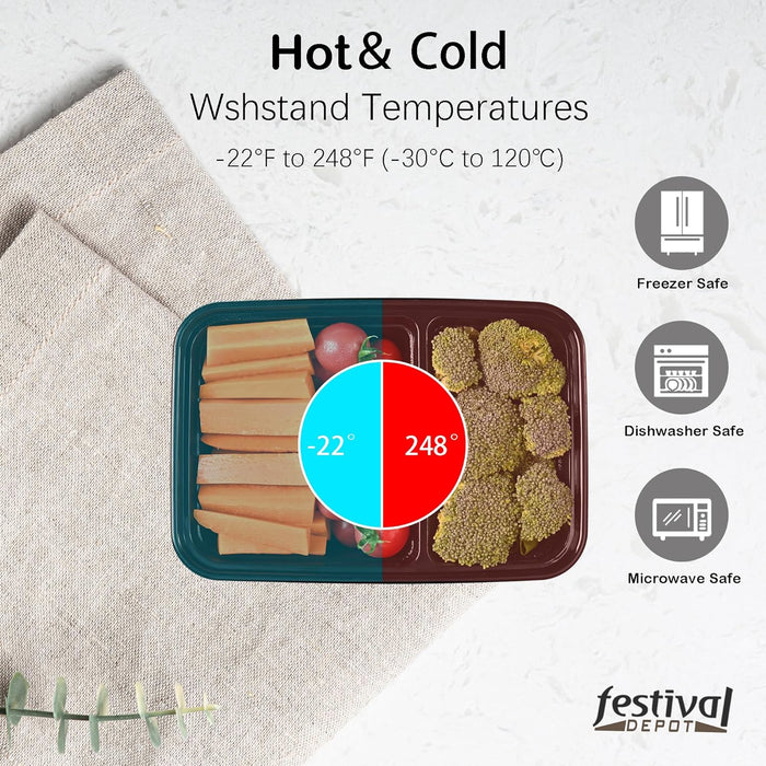 32 oz. 8.86"x 6.1"x 2.56" Rectangle 2 Compartment Meal Prep Containers, Plastic To Go Containers with Lids 