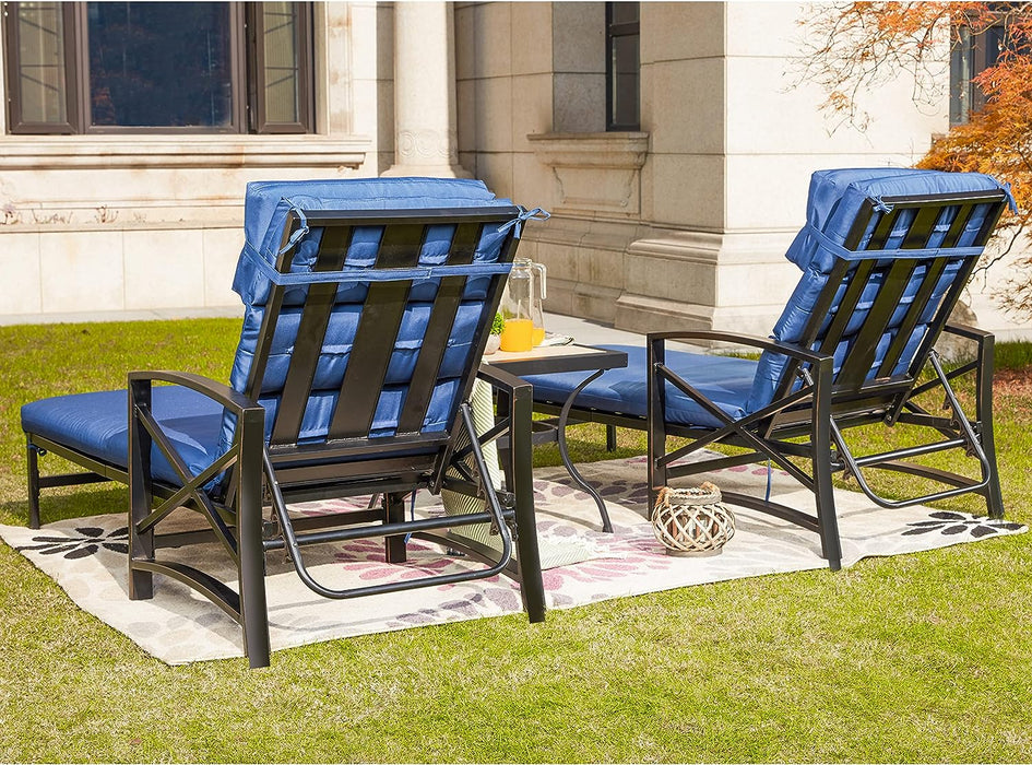 3-Piece Outdoor Lounge Set with Cushioned Adjustable Recline Chaise Chairs and Coffee Table 
