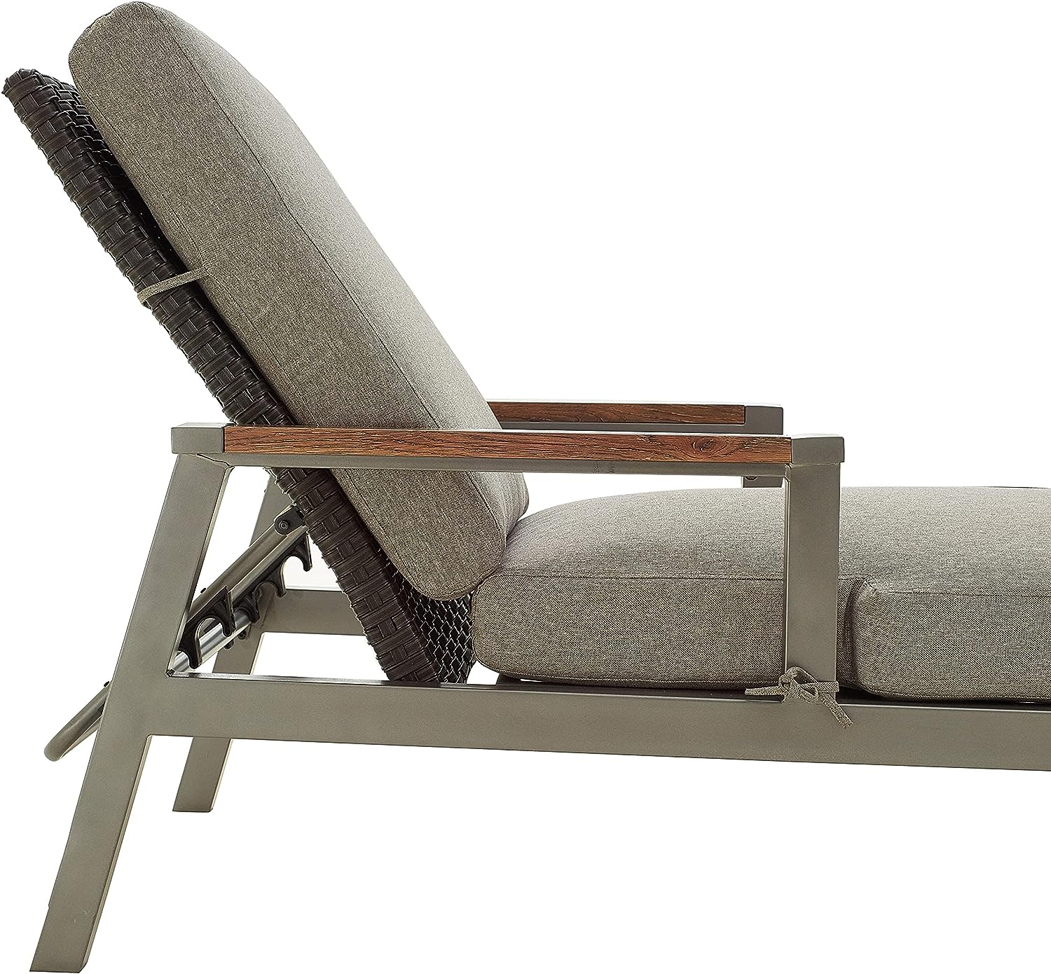 Festival Depot 2 Pieces Outdoor Patio Chaise Rattan Wicker Lounge Chair with Adjustable Back and Removable Cushions for Poolside Backyard Lawn, Dark Grey