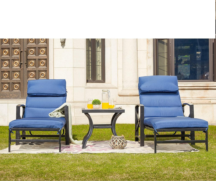 3-Piece Outdoor Lounge Set with Cushioned Adjustable Recline Chaise Chairs and Coffee Table