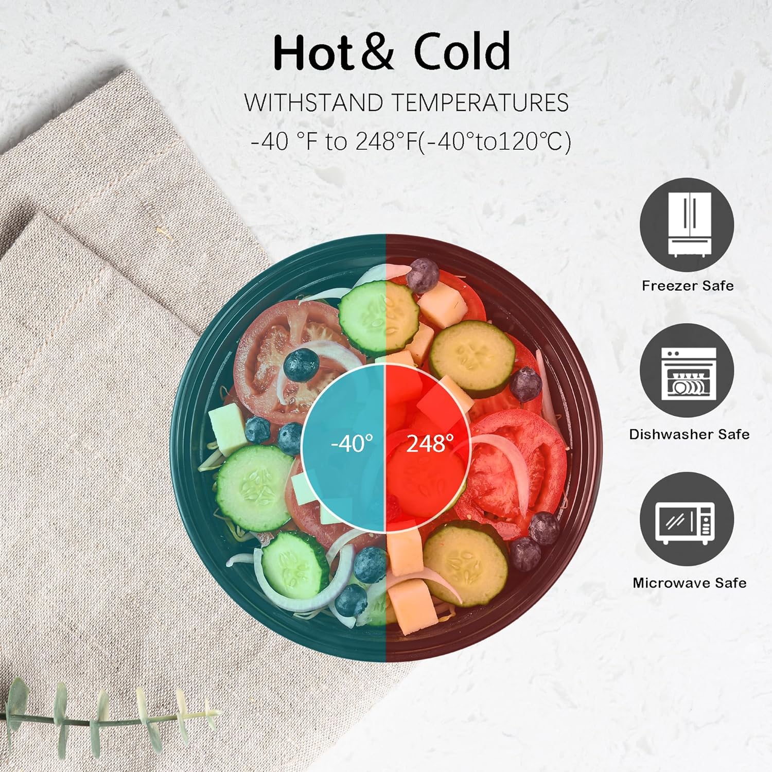 32 oz. 7.5" x 2.36" Round 1 Compartment Meal Prep Containers, Plastic To Go Containers with Lids