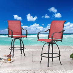 Festival Depot 2 Pcs Patio Dining Set Bar Height Stools Swivel Chairs with Armrest All Weather Metal Outdoor Furniture for Bistro Yard (Red)