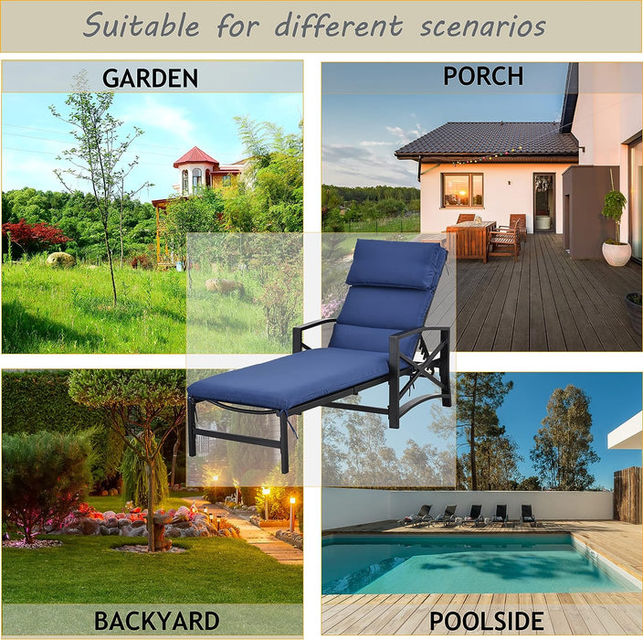 Elegant Outdoor Chaise Lounge with Premium Fabric Cushion and Adjustable Recline 